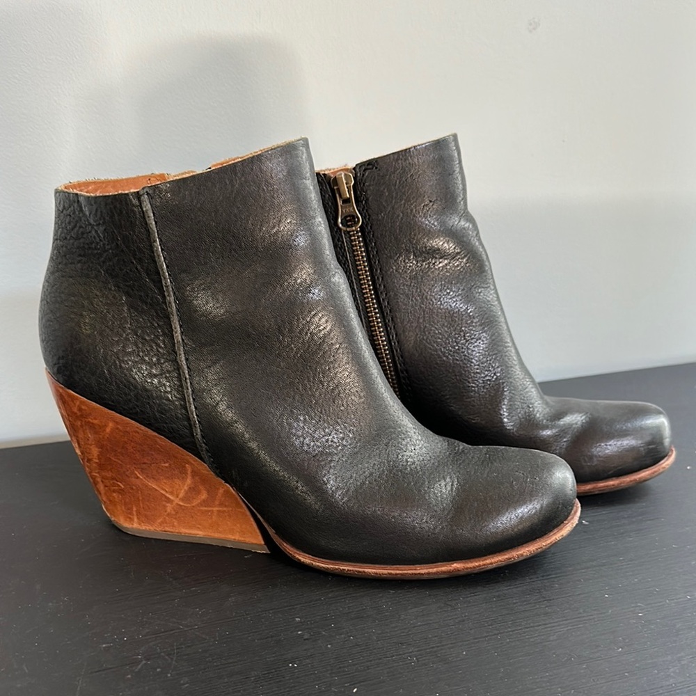 Stylish Black and Brown Wedge Ankle Boots